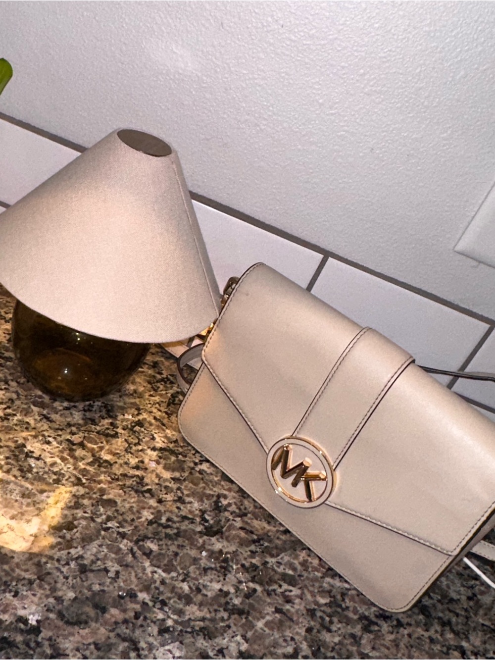 Michael Kors beige leather MK logo crossbody bag